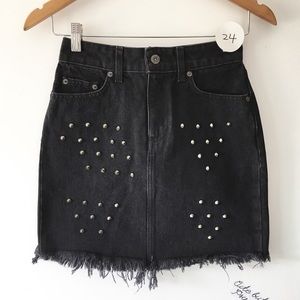 Carmar black wash studded high rise denim skirt